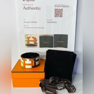 Hermès Vintage Capitales Extra Wide Bangle with Cert of Authenticity, Box & More